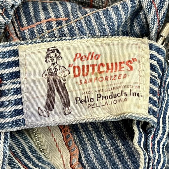 Vintage Lee Jeans Pella Dutchies Sanforized Overalls Kids Patched Denim Striped - Picture 1 of 9